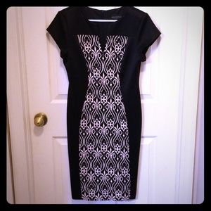 Black and Cream Embroidered Cocktail Dress 6